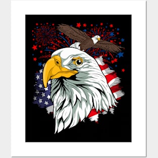 Patriotic American Bald Eagle USA Flag Bird 4th Of July Posters and Art